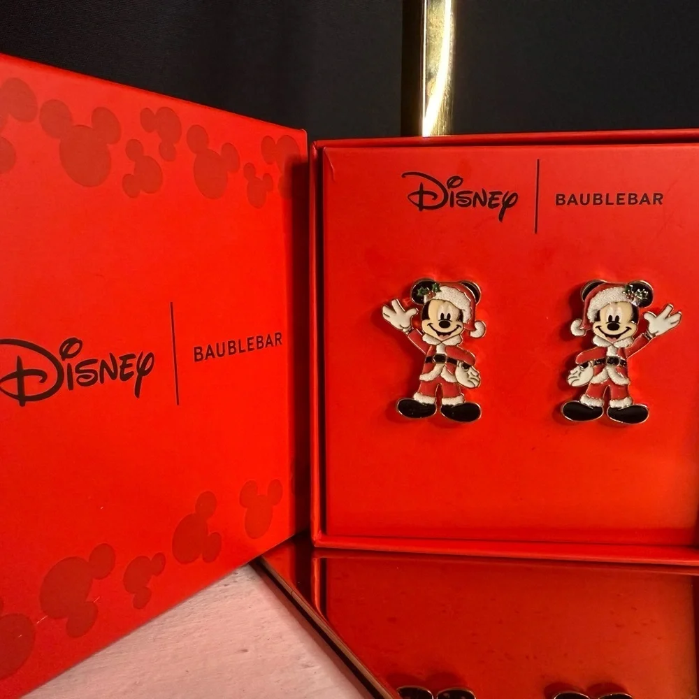 Disney x BaubleBar Mickey Mouse Santa Stud Earrings • Christmas • NWT